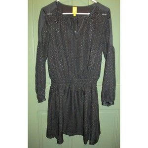 QMack Women's Sheer Long-Sleeve Metallic Dot Lined Black Dress Size XS